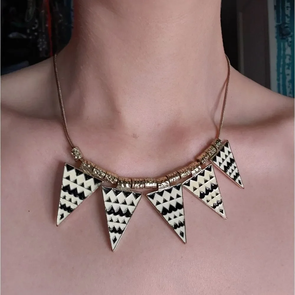 Geometric Black and White Triangles Necklace